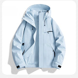Riolio  Men's Windproof Hooded Jacket Solid Red Multi-Pocket Casual Outdoor Hiking Windbreaker Coat