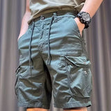Riolio Men New Summer Cargo Shorts Male Fashion Loose Fit Casual Pants Multiple Pockets Solid Color Khaki Length Mid Trousers