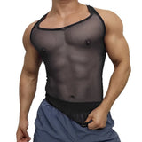 Riolio  Mens Vest Breathable See-Through Mesh Tight Tank Top Streetwear Fashion All-Match Sleeveless T-Shirt Men'S Clothing New