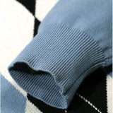 Riolio New Japanese Retro Men Sweater Luxury Trendy Plaid Patchwork V Neck Knit Solid Color Pullover Leisure Loose Long Sleeve Knitwear