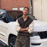 Riolio New Korean Fashion Polo Neck Men Sweater Vest Light Luxury Retro Business Knitted Sleeveless Waistcoats Leisure Premium Knitwear