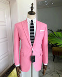 Riolio  Men's Suit 2 Pieces Blazer Pants Peaked Lapel One Button With Belt Pink Groom Appliques Beads Diamonds Tailored Costume Homme