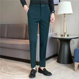 Riolio Autumn Mens Fashion Embroidered Trousers Korean Business Dress Solid Suit Pant Formal Office Social Slim Fit Casual Suit Pants