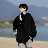 Riolio Spring Casual Hoodie Mens Half Zip Pullover Pure Color Streetwear Oversize Comfort Loose Fit Trending Hooded Sweatshirt