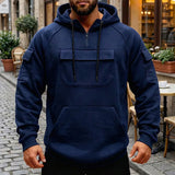 Riolio  Men's Half Zip Raglan Sleeve Hoodie with Arm Pockets Front Utility Pocket Casual Streetwear Sweatshirt with Multiple Colors