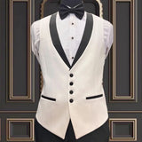 Riolio  Men Vest Ivory With Black Lapel Single Breasted Waistcoat For Banquet Wedding Business Work Office Casual Daily Men Suit Vest