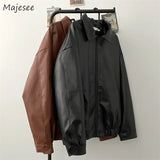 Riolio PU Leather Jackets Men Bomber Coats American Retro Streetwear Chic Handsome Zip-Up Y2k Clothes Cool Pure Minimalist Chaqueta New