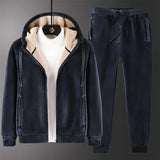 Riolio Men Winter Fashion Plus Size Casual Hoodies+Pants Set Hooded Clothes 2023 Thick Sportswear Warm Fleece Tracksuit Mens Warm Sets