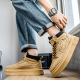 Riolio  Men's Board Shoes with Round Toe Mid-calf Height Stylish Lace-up Design Style Large Size Trendy Niche Personalized Casual Shoes
