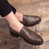Riolio Luxury Brand Penny Loafers men Casual shoes Slip on Leather Dress shoes big size 38-46 Brogue Carving loafer Driving party