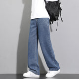 Riolio New Korean Men's Casual Long Jeans Classic Man Straight Denim Wide-leg Pants Solid Color Light Blue Grey Black