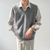 Riolio Spring Men's Clothing Luxury Knit Vest Sweater Retro V Neck Sleeveless Loose Stylish Vintage Solid Color Leisure Knitwear