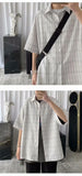 Riolio Korean Style Loose and Versatile Plaid Five-point Sleeve Shirt