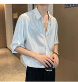 Riolio Men Shiny Design Casual Shirt Trendy Handsome Shirts Fashion Loose Half Sleeve Tops Korean Style Personality Clothing