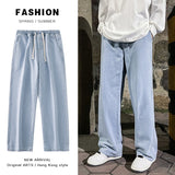 Riolio New Korean Fashion Loose Jeans Classic Straight Straight Baggy Wide Leg Trousers Street Hip Hop Pants 3XL Black Grey Blue