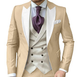 Riolio  Fashionable Contrast Color Men's Suits 3 Pieces Jacket Vest Pants Dancing Sets Handsome Peak  Lapel Suit Set For Men Party Wear