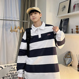 Riolio Striped Black T-shirts Men Preppy Stylish College Long Sleeve Harajuku Japanese Handsome Casual Baggy All-match Streetwear Cool