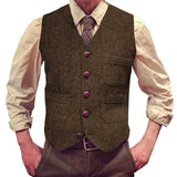 Riolio  Men Vest Dark Green Tweed Slim Casual Business Waistcoat For Wedding Party Banquet Work Prom Set Men Suit