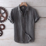 Riolio Japanese Retro Wrinkled Short-sleeved Linen Shirt for Men Summer Casual Thin Breathable Loose Half-sleeved Cotton Linen Shirt