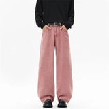 Riolio  Pink Straight Leg Denim Pants Unisex Gender Neutral Jeans Urban Street Style Fashion Trendy Casual Wear Comfortable 2025 New