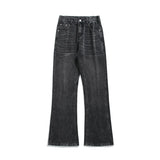 Riolio Autumn Winter Men's High Street Baggy Straight Jeans Vintage Fashion Elastic Waist Washed Distressed Wide Legs Trousers Male
