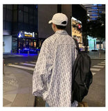 Riolio  New Men's Spliced polo Collar Button Print Fashion Loose Versatile Casual Long Sleeves Shirts