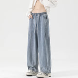 Riolio  Light Blue Baggy Jeans for Men Elastic Waist Relaxed Fit Wide Leg Trousers Street Fashion Hip Hop Cargo Pants Men Autumn