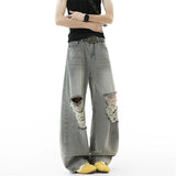 Riolio  2025 New Baggy Ripped Jeans Men Grey Distressed Denim Pants Loose Oversized Drop Street Style Fall Fashion High Quality