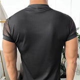 Riolio  Men T-Shirt Mesh Stitching Hollow Perspective T-Shirt Nightclub Sexy Thin Trendy Niche Short-Sleeved Top Men'S Clothing New