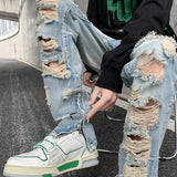 Riolio  Men Summer Big Ripped Tassel Fashion Jeans Male Breathable Streetwear Baggy Hip Hop Distressed Denim Pants Y2k Goth Trouser
