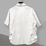 Riolio   Summer New Man Dark Cardigan Solid Color Short Sleeve Shirt Korean Trendy Safari Style Three-dimensional Pockets Ins