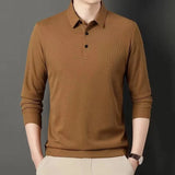 Riolio  High end men's long sleeved polo shirt autumn new item imitation cotton lapel waffle T-shirt loose business casual men's top shi