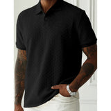 Riolio  Men's Heavyweight Polo Shirt Spring Summer Short-sleeved Jacquard T-shirt Turn-down Collar Casual Fashion Button Male Clothing