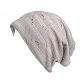 Riolio Spring/Summer Light Bright Thin Strip Decoration Double Fabric Breathable Skullies & Beanies Spring Muslim BeaniesHat