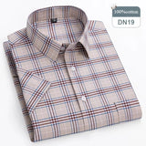 Riolio  plus size 14xl 100%cotton oxford hight qulity summer short sleeve shirts for men slim fit formal shirt soft plaid office clothes