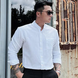 Riolio Spring Autumn Fashion Stand Collar Long Sleeve Solid Blouse Men's Clothing Korean All-match Casual Loose Button Simplicity Shirt