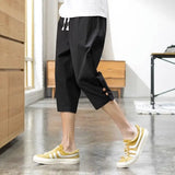 Riolio  Men Cotton Linen Summer Thin Loose Pure Cotton Sports and Casual Crop Trousers