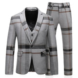 Riolio Men Plaid 3 Piece Suit Set Blazer Vest Pants British Style Slim Double Breasted Wedding Dress Jacket Coat Trousers Waistcoat