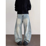 Riolio Summer Blue Men's Jeans High Waist Baggy Casual Vintage Y2K Trend Straight Cargo Pants Street American Wide Leg Denim Trouser