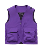 Riolio  Men Multi Pocket Utility Work Vest V Neck Full Zip Sleeveless Jacket Lightweight Outdoor Photography Fishing Cargo Waistcoat