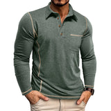 Riolio  New Autumn and Winter Men's Long-sleeved Polo Shirt European and American Lapel T-shirt American Top