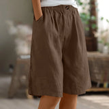 Riolio  Women's Fashion Solid Color Pants Pocket Button Up Capris Loose Elastic Waist Cotton Linen Shorts Pants for Women Women’s Pants
