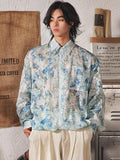 Riolio Floral Shirts Men Casual Breathable Handsome Long Sleeve Tops Spring Autumn Fashion Pockets All-match Ulzzang Daily Aesthetic