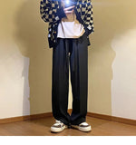 Riolio  Solid Color Men New Versatile Trousers Elastic Strap Straight Loose Casual Pants