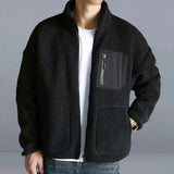Riolio Men's Fashion Coat Autumn/winter Lamb Fleece Coat Men's Stand Up Neck Jacket Plush Thickened Men's Winter Coat