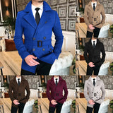 Riolio Lapel Double Row Button Casual Trench Coat Woolen Coat with Belt Men's Trench Coat Autumn Men's Woolen Business Jacket