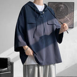 Riolio  Oversize Solid Color Youth T Shirts Men's Summer New 3/4 Sleeve Hooded Simplicity Trend Tops Tees Fashion Korean Men Clothing
