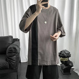 Riolio  Patchwork Short Sleeved T-shirt Men Summer Youth New Loose Quarter Sleeves Korean Trend Simplicity Fashion Half Sleeve Tops