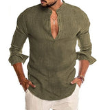 Riolio Mens Button Down Shirt Linen Cotton Shirts Casual Long Sleeve Spread Collar Lightweight Beach Solid Color Tops