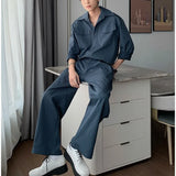 Riolio Men's Shirt Pants Set High-end Shirt Suit Trendy Spring Handsome Long-sleeved Top Loose Straight Trousers Two-piece Set